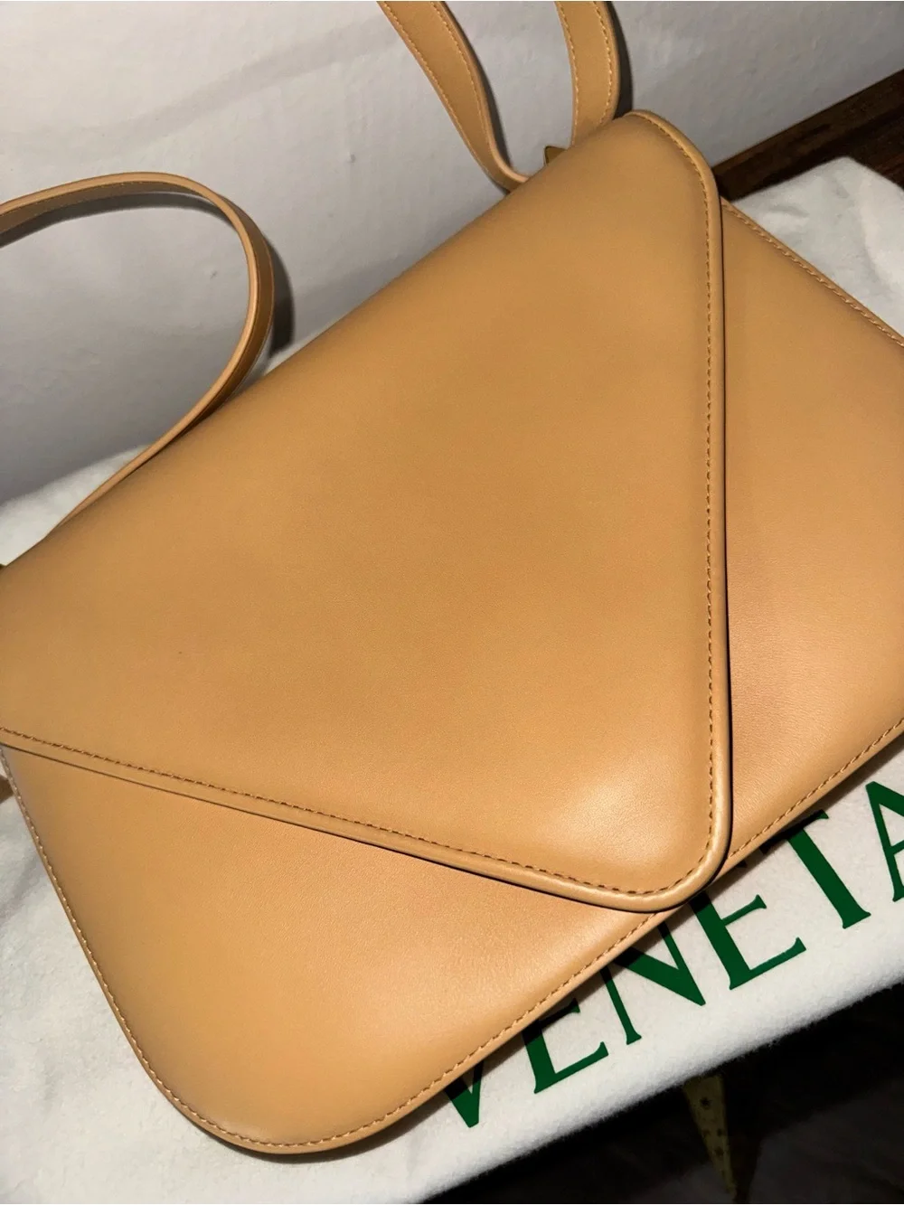 Bottega Veneta Beige Leather Shoulder Bag with Bold Gold Chain